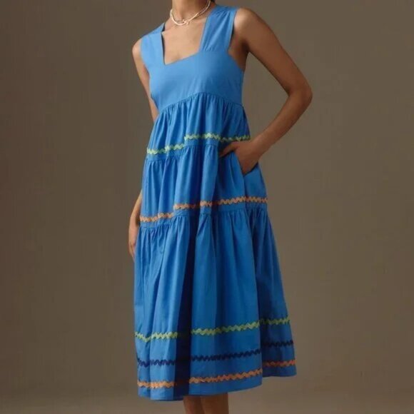 Anthropologie The Helena Square Neck Tiered Midi Dress new, medium - Picture 1 of 5